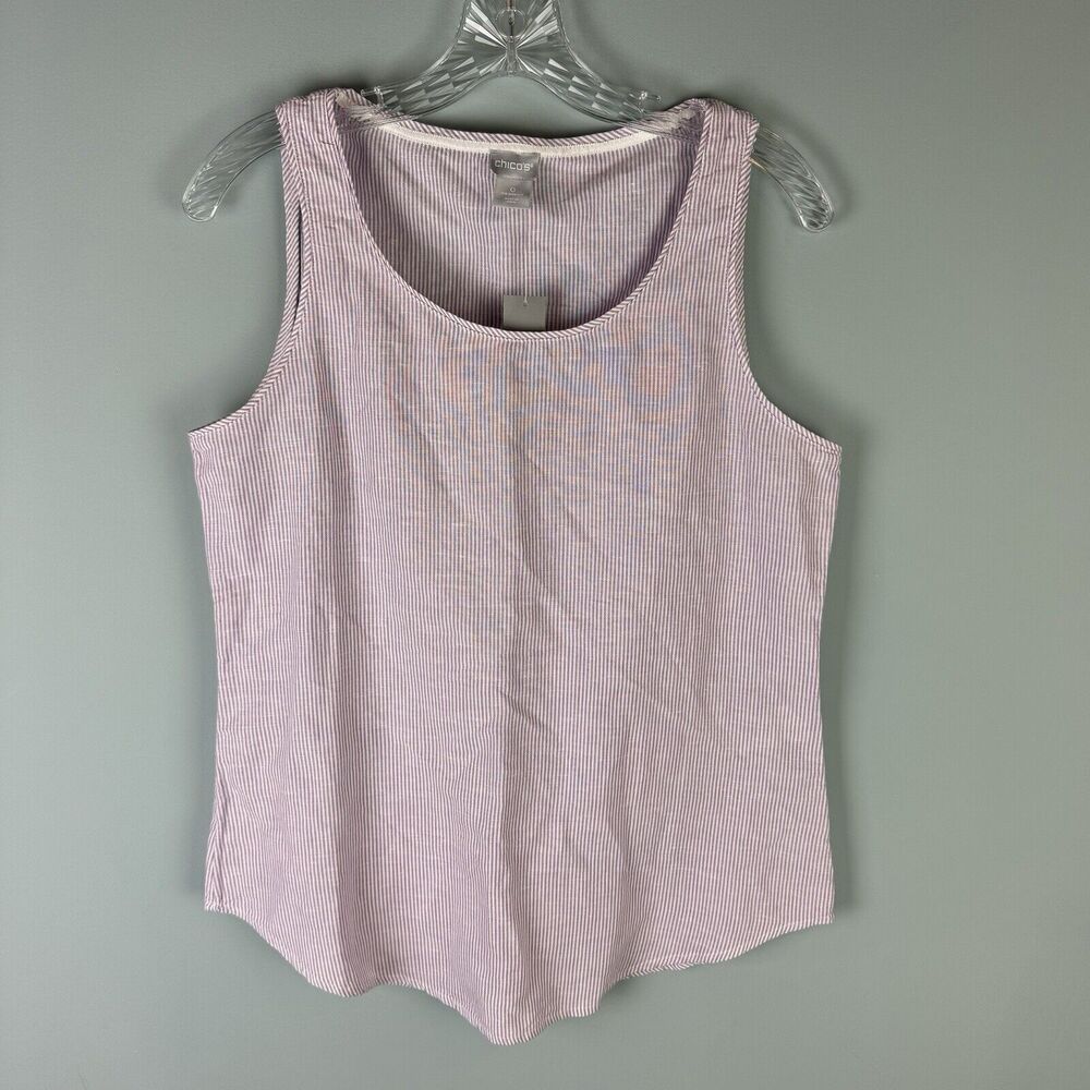 NWT Chico's Linen Scoop Neck Tank Lavender Blush Vertical Stripe Size 0 Small